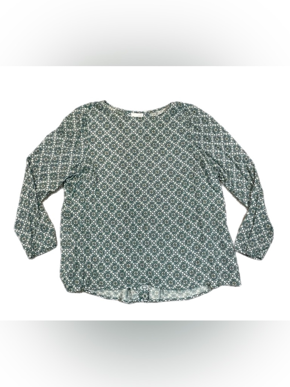Women’s J Jill Green Geometric Pattern Long Sleeve Flowy Blouse Business Top L
